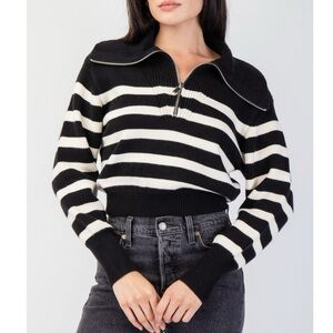 NWT Striped Half Zip Fold-over Cape Collar Sweater - Size Medium